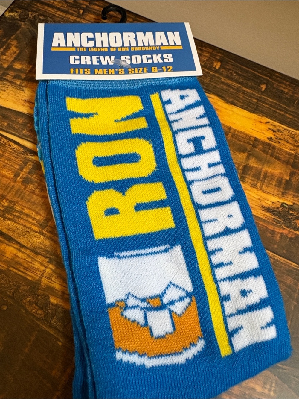Anchorman The Legend of Ron Burgandy Blue Crew Socks - Men's Size 6-12 New